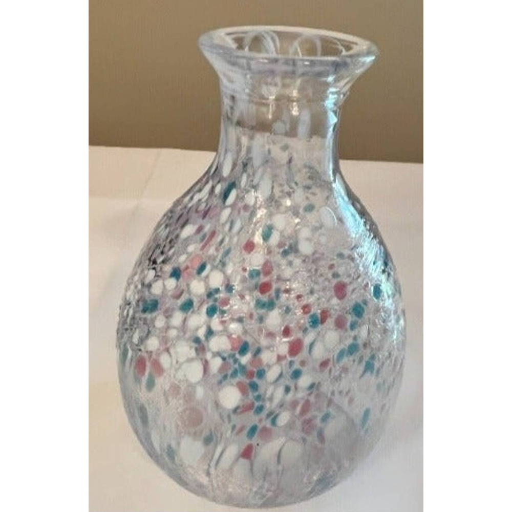 Toyo Sasaki Sakura Fuji Glass Sake Carafe Handcrafted 4 3/4x3 1/2wx1 1/2 opening